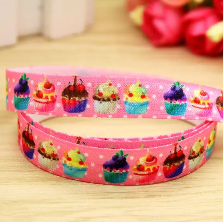 DHK 5/8'' 5yards Fold Elastic FOE cupcake printed headband headwear hairband diy decoration OEM Wholesale E512 | Дом и сад