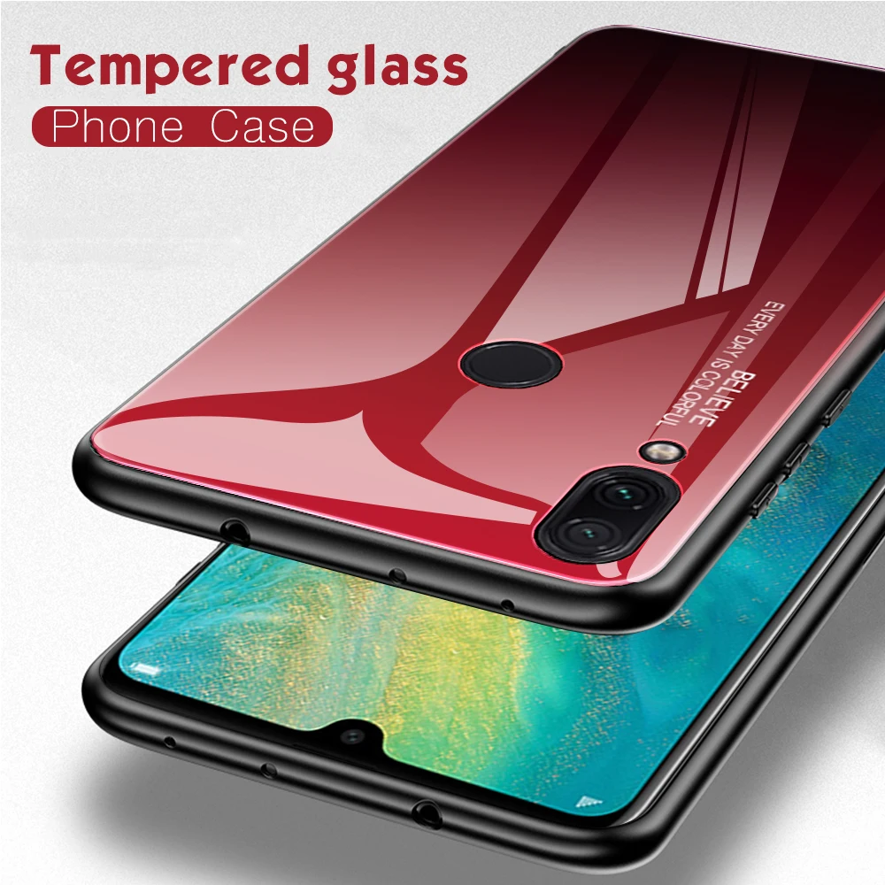 Gradient Tempered Glass Case For Redmi Note 5 6 7 Pro Luxury Brand Phone Cover Edge Soft TPU Cases For Redmi A2 Lite 6A 2019 New