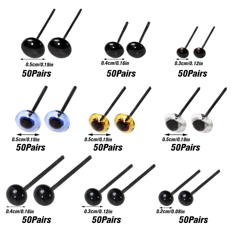 150pcs 2/3/4/5 mm colorful Plastic Doll Eyes Safety Eyes Needle Felting for Bears Animals Dolls Accessories