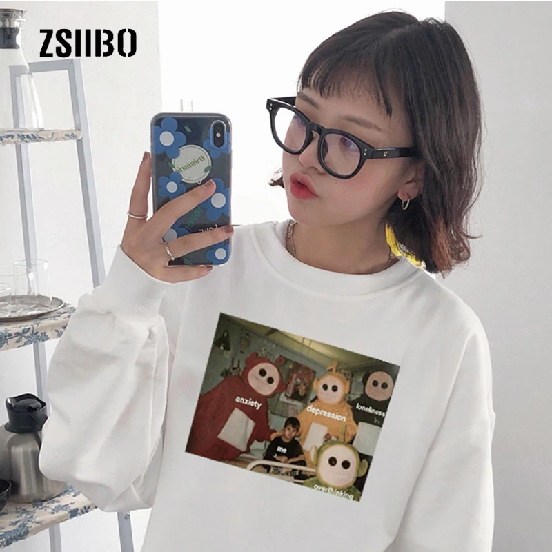 

Winter Around Me Anxiety Depression Lonliness Overthinking Casual Fashion S-2XL Loose Female Cartoon Fun Tops Spoof Sweatshirt