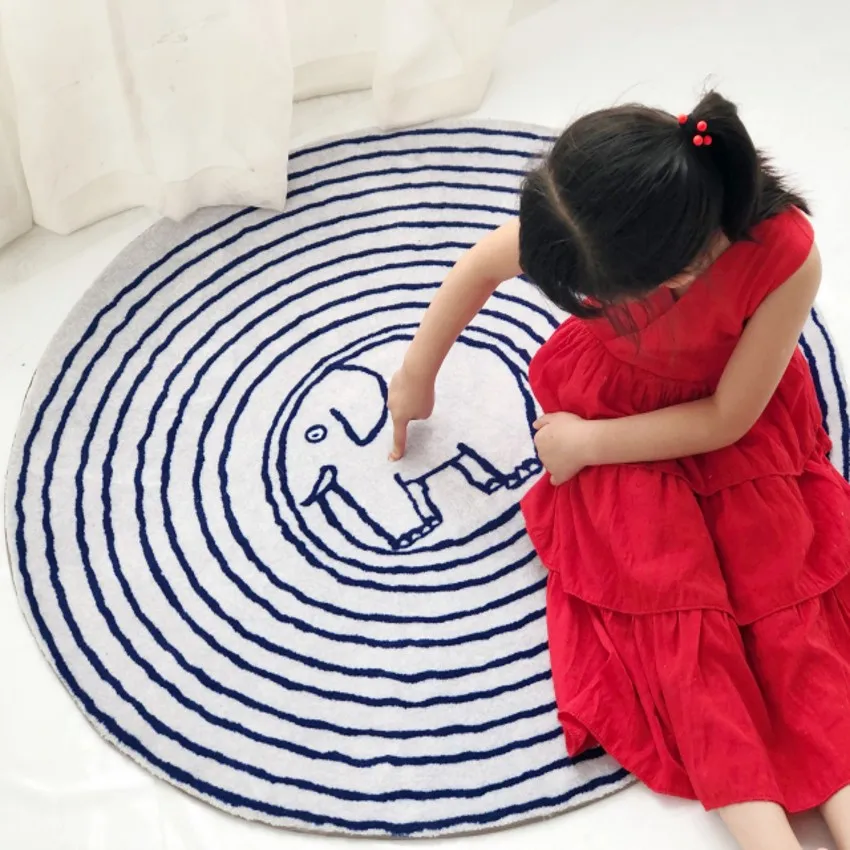 INS популярный милый слон круглой формы декоративный ковер для детской комнаты 100 см, экологически чистый напольный коврик