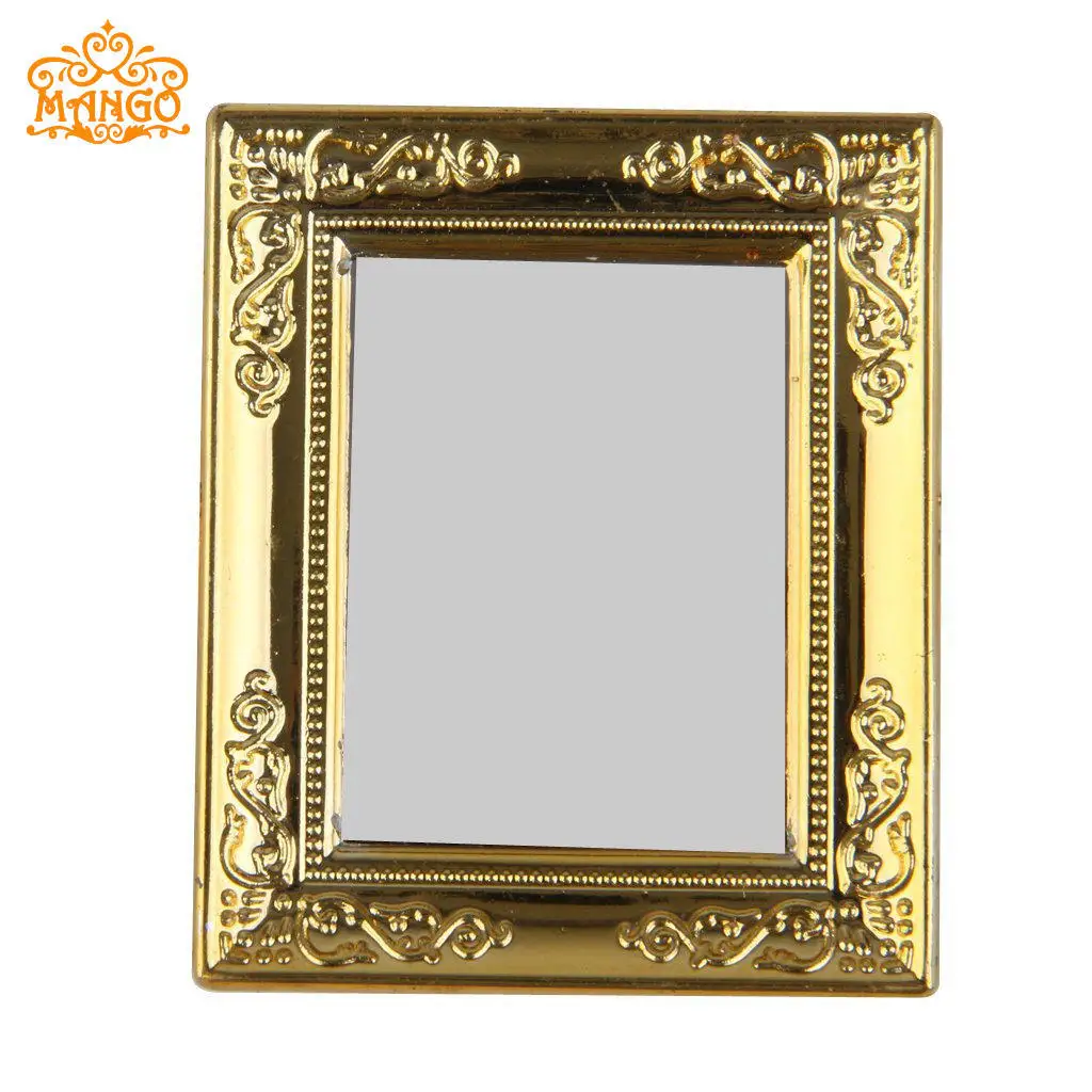 

1:12 Dollhouse Mini Furniture Model Bathroom Scene Accessories Gold Varved Square Mirror