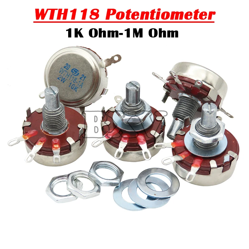Adjustable resistor multiturn potentiometer linear potentiometer rotary potentiometer potentiometer kit trimmer potentiometer 2PCS WTH118 1K 2.2K 4.7K 10K 22K 47K 100K 470K 1M 2W 1A Potentiometer Authentic Variable Resistor VR Resistance 100K Ohm