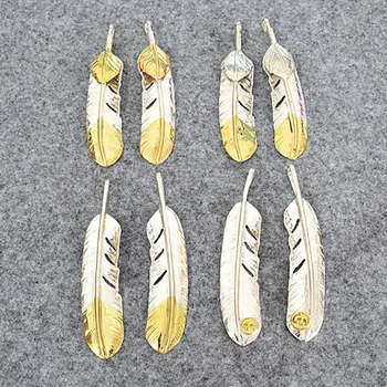 

Takahashi Kagura Goro's 925 Sterling Silver Metal Japanese Point Gold Feather Pendant Necklace Combination Accessories Men Women