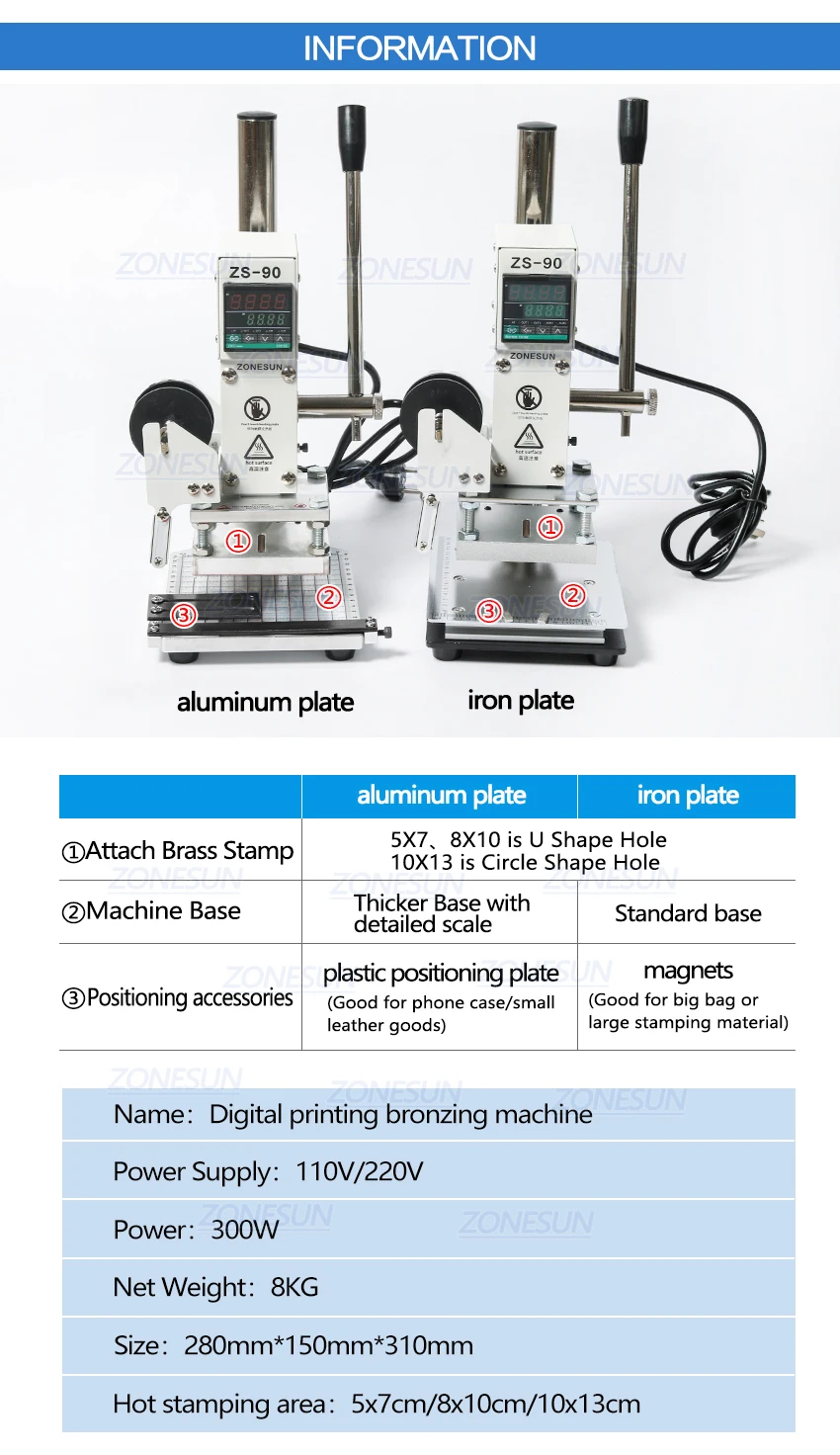 Máquina de Estampagem Zonesun Digital Quente Manual Bronzeamento Embosser Pvc Cartão Madeira Couro Imprensa Ferro Marca Zs-90 Computers & Electronics