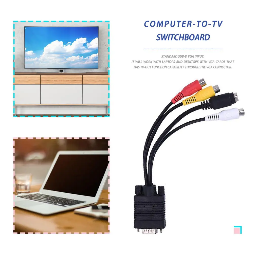 VGA SVGA к S-Video 3 RCA композитный AV ТВ выход конвертер Кабель-адаптер Шнур для ПК Стандартный Sub-D VGA вход