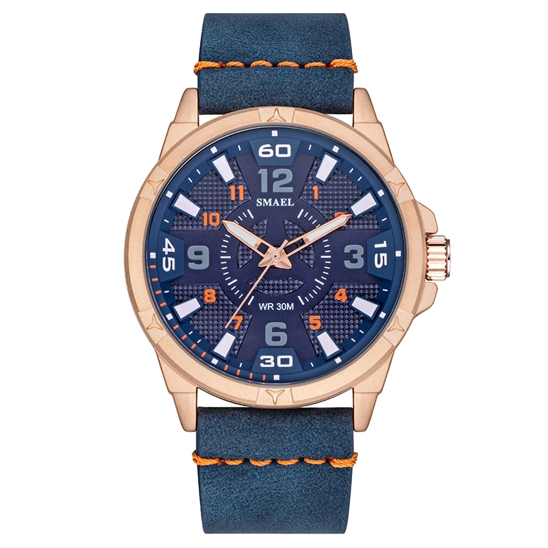 Blue Smael мужские повседневные часы Relojes Hombre Топ бренд SL-9102 часы Мужские Простые кварцевые часы с кожаным ремешком relogio masculino - Цвет: Blue