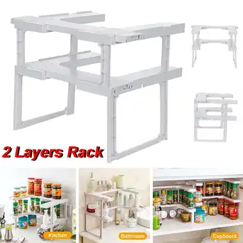 

2 Layers Adjustable Shelf Kitchen Spice Organizer Storage Rack Shelf Rack Kitchen Spice Seasoning Carrier