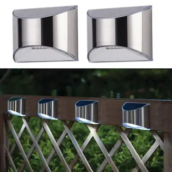 

4pcs Stainless Steel Solar Powered Outdoor Fence Wall Lamp Waterproof For Graden Yard Landscape (Silver)