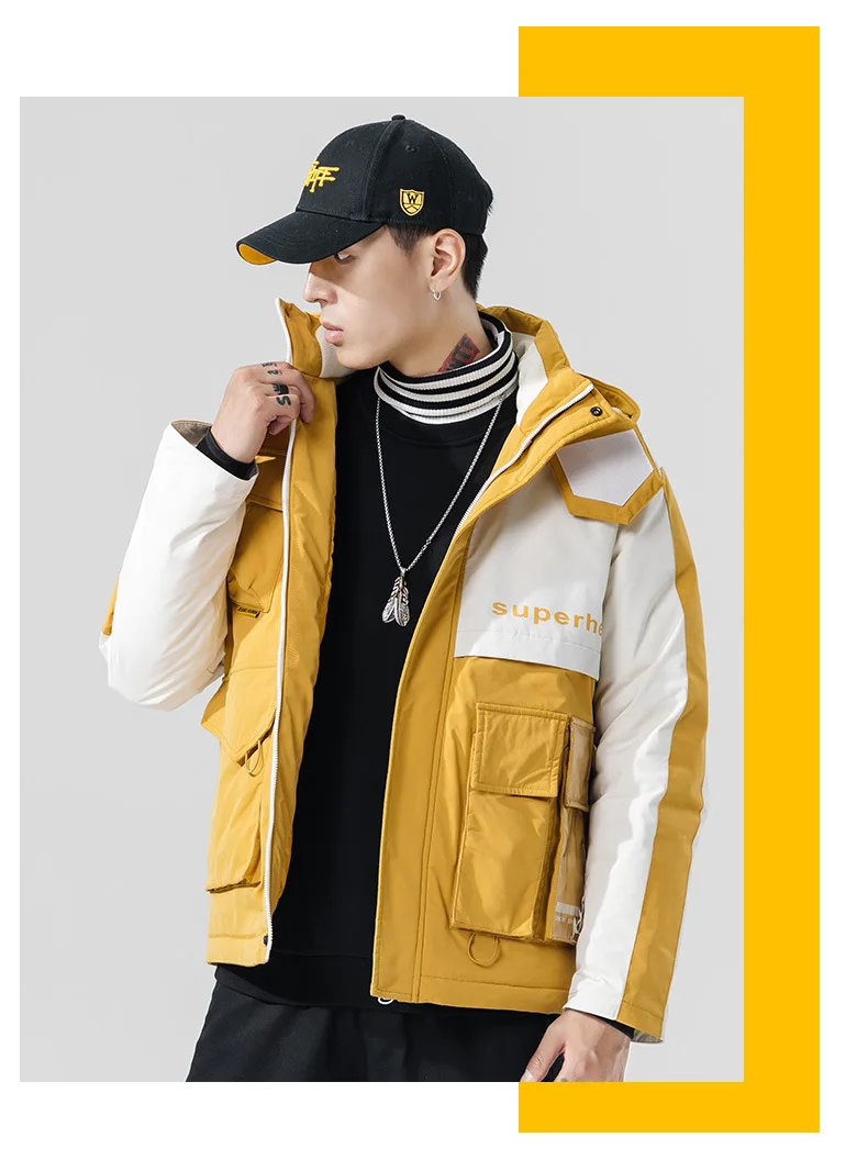 men casual intensification warm thickening down jacket Fashion multicolor hooded black yellow green thermal down coat