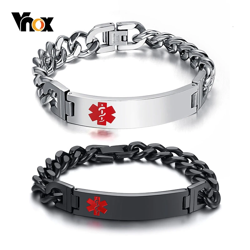 

Vnox Free Engraving Anti Allergy Stainless Steel Medical Alert ID Bracelets for Men Emergency ICE Contact Personalized Jewelry