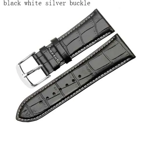 PEIYI 24 26 28 30 мм ремешок из натуральной кожи черный коричневый браслет с пряжкой подходит для мужских часов аксессуары - Цвет ремешка: black white D