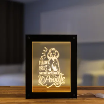 

I Love My Miniature Poodle Caniche Dog Breed Modern Decorative Lighting Personalized Puppy Dog Picture Frame Bedside Night Lamp