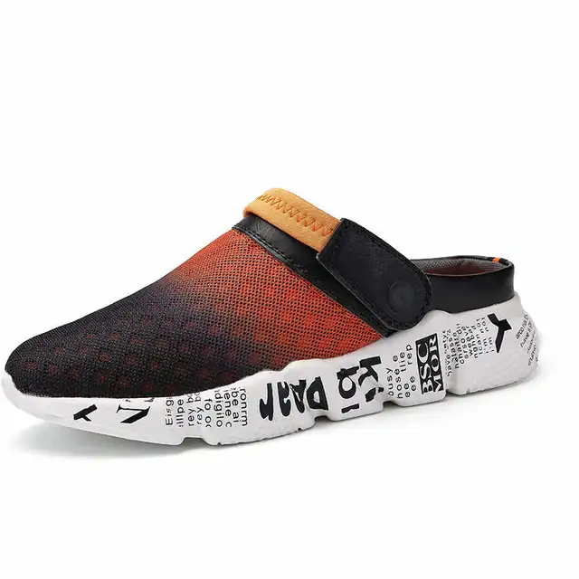 Comfort Men Shoes Casual Big Size Men's Home Slippers Fashion Mesh Soft Summer Sandals Crock Fishing Quick-drying Man Slipper B1 Turn orange 8927