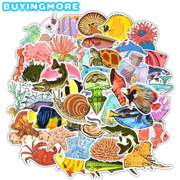 

50 PCS Ocean World Animal Stickers Fishes Plants Coral Beautiful Cartoon Stickers for Children DIY Guitar Scrapbook Fridge Decal