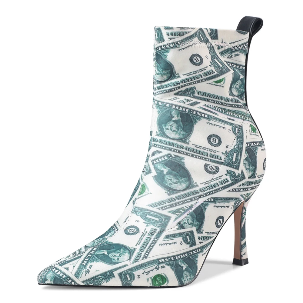 

Dollar Pattern Or Newspaper Pattern Stiletto High-Heeled Stretch Boots Street Fashion Women's Boots Stiletto Sleeve High Heels