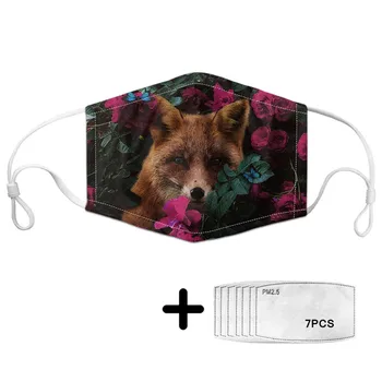 

Fox Floral Pattern Anti Dust Mask Activated Carbon 7 Filter Windproof Mouth Masks Kawaii Washable Reusable Women/Kids Face Mask