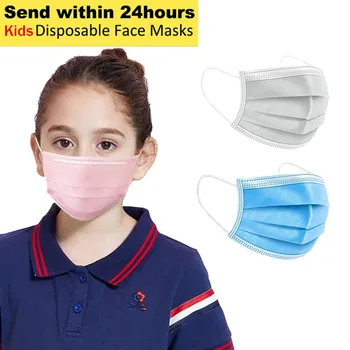 

Kids Face Masks 3 Layer Elastic Mouth Mask Anti-Flu Kids Disposable Mask Breathable PM2.5 Nonwoven Blue Pink Boys Girls