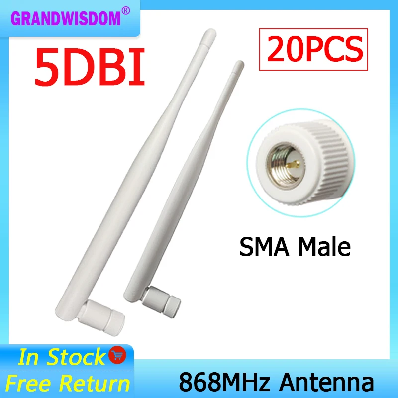 GWS 20pcs 868mhz antenna 5dbi sma male 915mhz GSM lora antene pbx iot module lorawan signal receiver white 20cm antena
