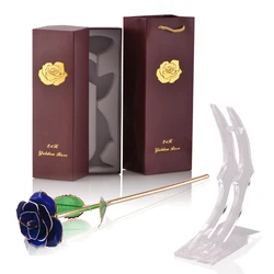 24k Gold Dipped Rose with Stand - Eternal Symbol of Love in Elegant Gift Box (D Blue with stand)