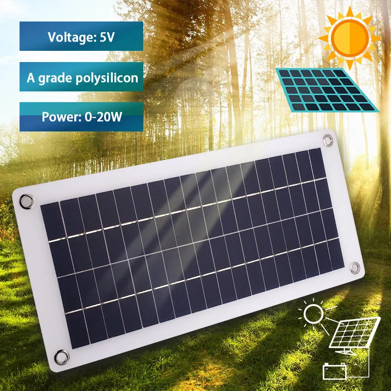 

Multifunctional Solar Panel System Power Supply Alligator Clip DC Line 20W Polysilicon Lcd Intelligent Adapter Battery Charge