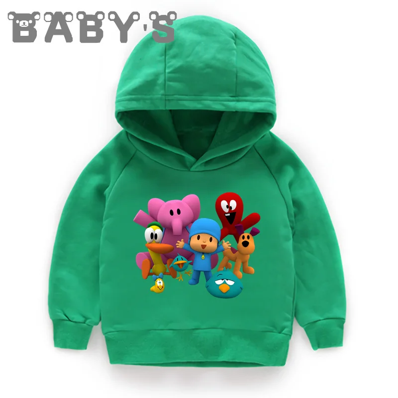 Детские толстовки с капюшоном; Детские забавные толстовки с рисунком Pocoyo; хлопковый пуловер для малышей; топы; Одежда для мальчиков и девочек; KMT5313