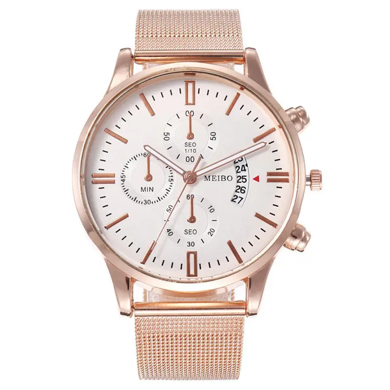 RoseGold Мужские часы минимализм аналоговый сетчатый ремешок из нержавеющей стали Кварцевые наручные часы простые мужские деловые Relogio Masculino - Цвет: RoseGold