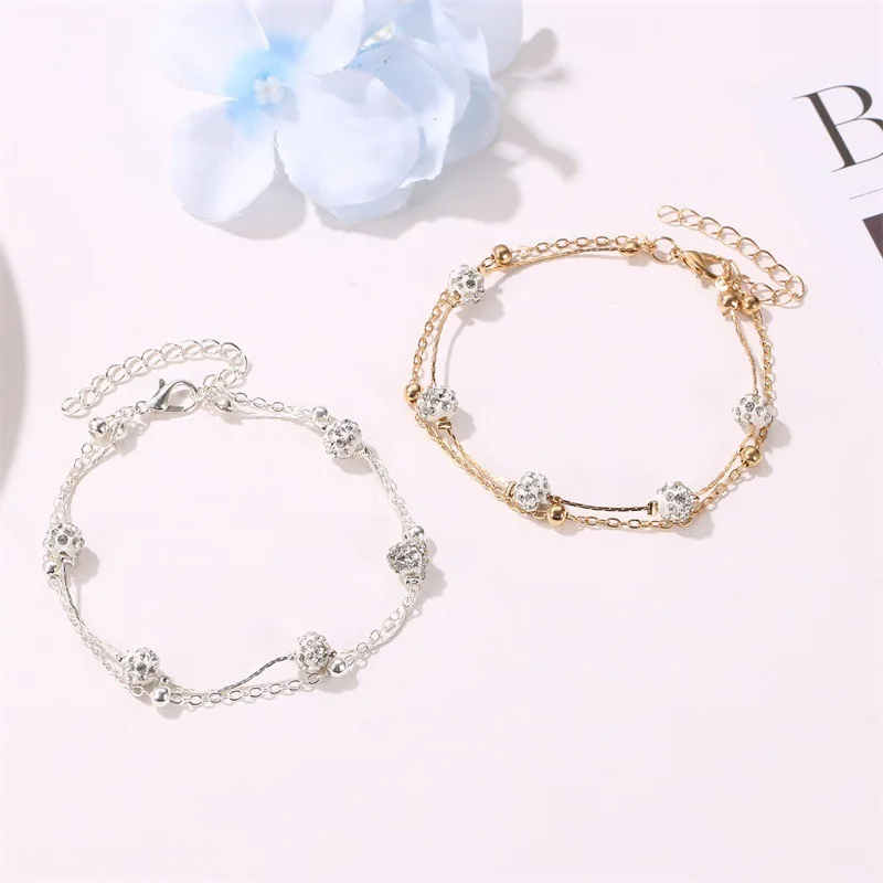 Women Bracelet Round Anklet Bracelets Layered Bangles Lady Rhinestone Jewellery Fashion Trendy Silver Color Stainless Pulseras Women Bracelet Round Anklet Bracelets Layered Bangles Lady Rhinestone Jewellery Fashion Trendy Silver Color Stainless Pulseras