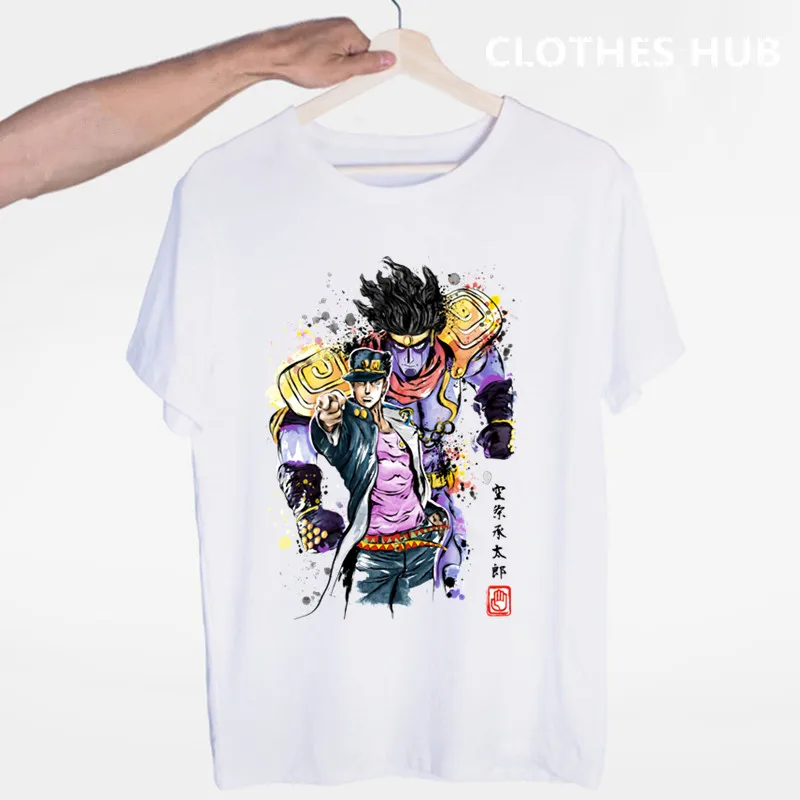 JoJo необычные приключения, забавные футболки для мужчин/женщин, японская футболка с аниме-принтом, повседневная футболка Jojo, хип-хоп топы, футболки для мужчин/женщин - Цвет: Зеленый