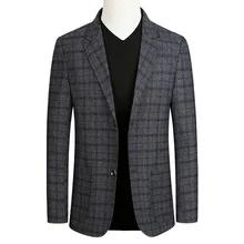 Мужские классические джинсы с меховой подкладкой и Бизнес пиджак осень Smart Повседневное клетчатый Блейзер Для мужчин s британский стиль стильное Свадебное Платье Блейзер Для мужчин