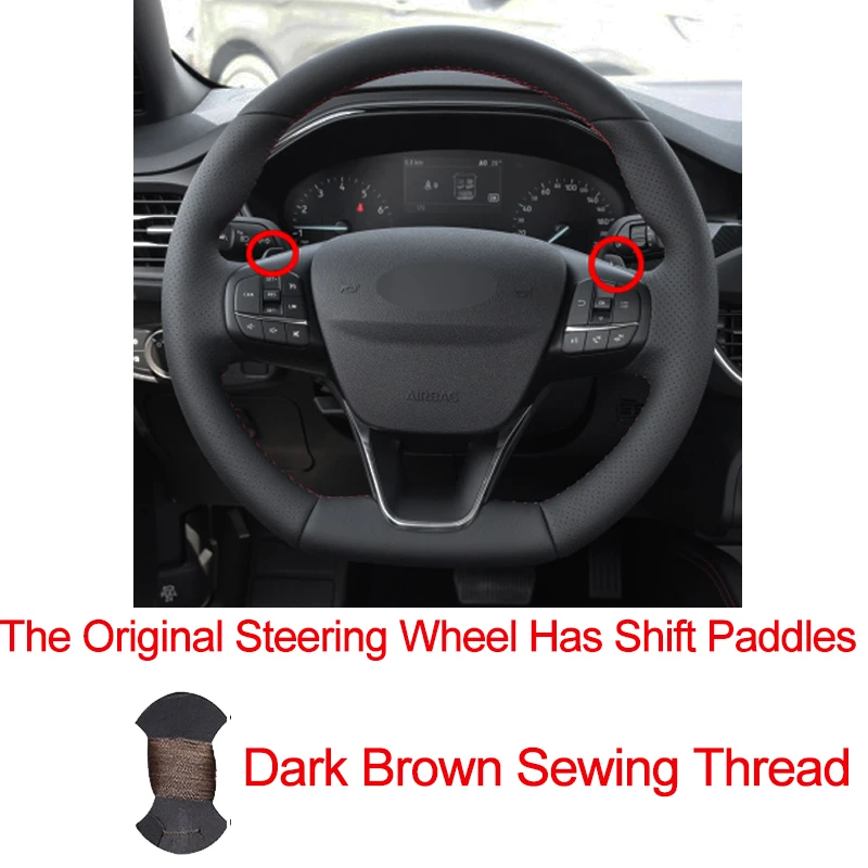 Hand Sewing Car Steering Wheel Cover For Ford Focus ST-Line Focus ST- Braid on the Steering wheel Volant - Название цвета: Shift paddDark Brown