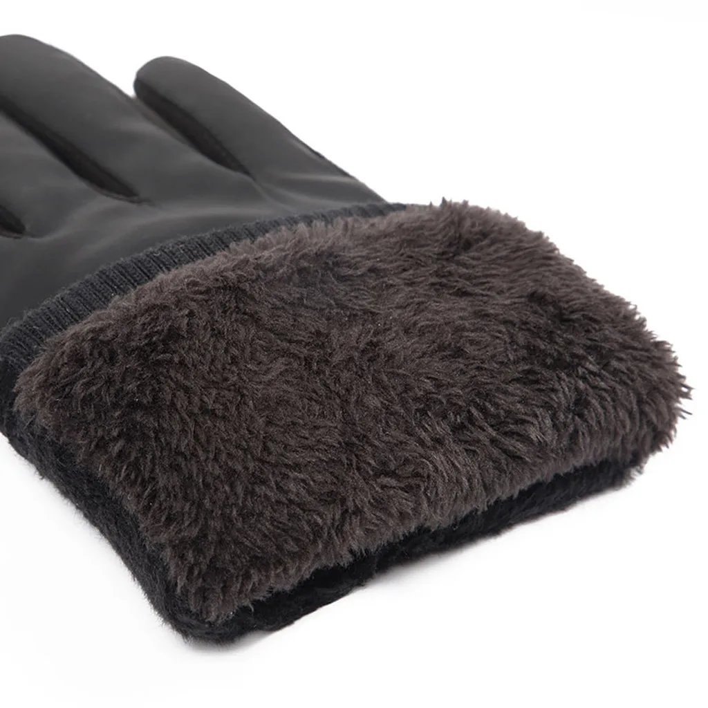 Зимние теплые мужские кожаные перчатки черные перчатки с сенсорным экраном унисекс модные брендовые зимние теплые варежки полный палец