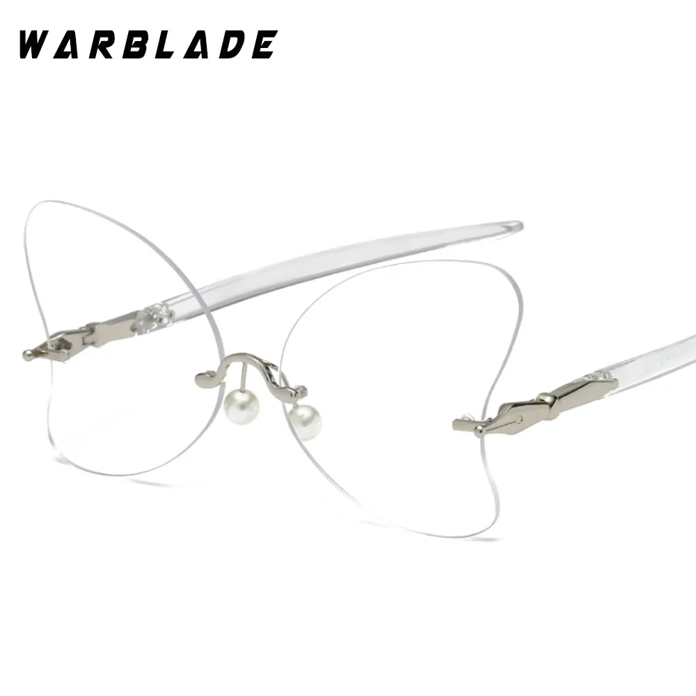 clear clear WarBLade Высокое качество бабочка роскошные женские солнцезащитные очки без оправы для очков красный градиент жемчужные держит «любящее сердце» - Цвет линз: clear clear