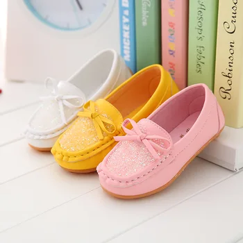

New fashion Crystal Girls flat leather shoes Children Casual bowknot princess shoes Kids Girls Shoes yellow white pink 1-6 years