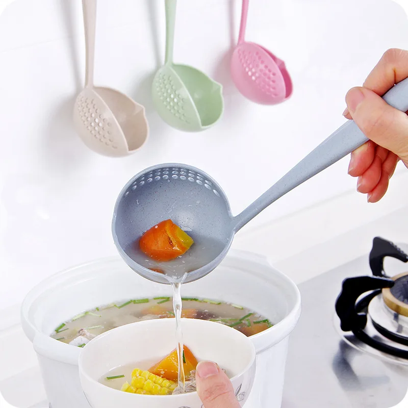 

2 in 1 Long Handle Soup Spoon Home Strainer Plastic Ladle Strainer Cooking Colander Kitchen Scoop Tableware Tool