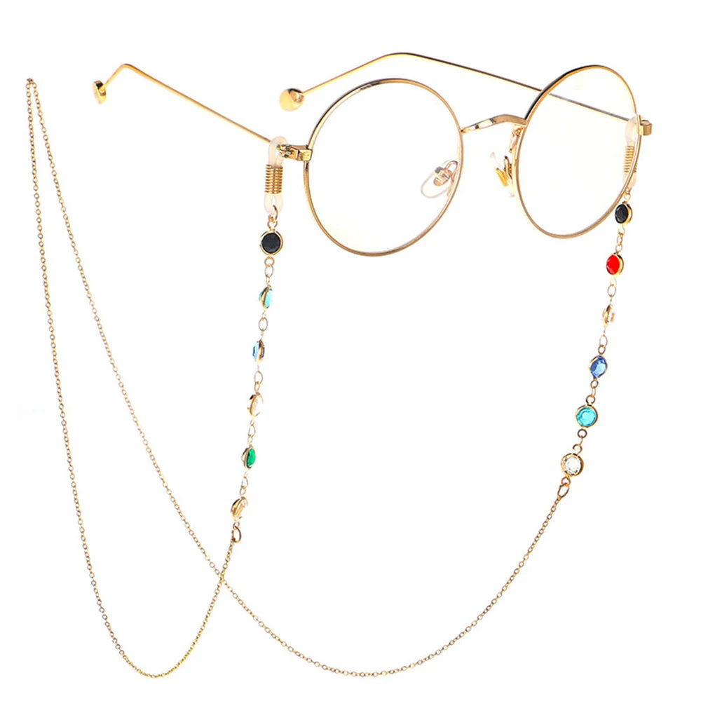Fashion Metal Crystal Sunglasses Chains Round Beaded Eyeglass Chain Mask Holder Glasses Chain Mask Lanyard Jewelry For Women