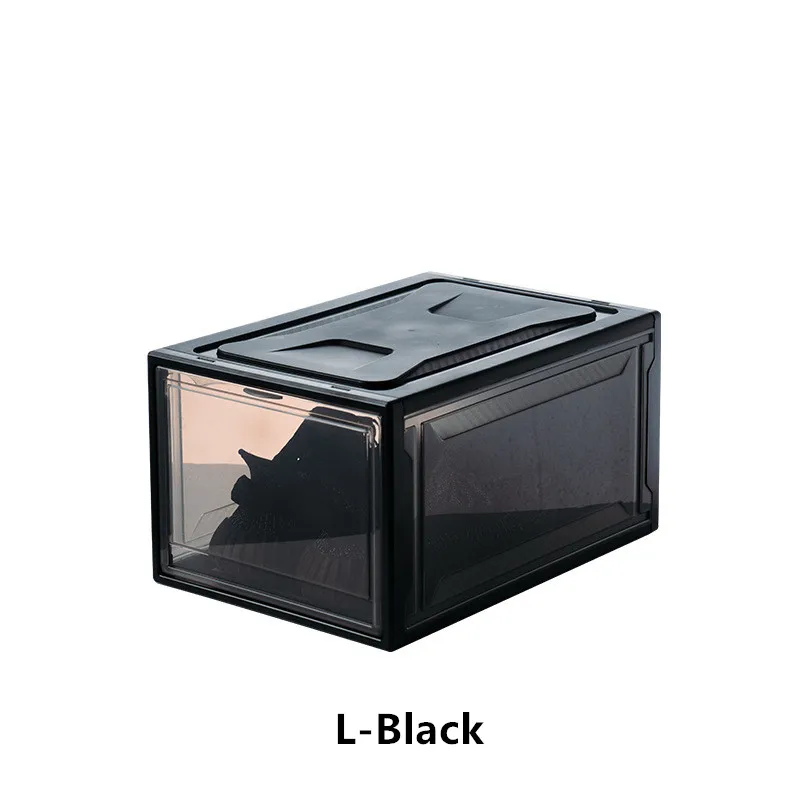 Прозрачная коробка для обуви кроссовки баскетбольная коробка для хранения обуви пластиковая коллекция шкафчик для мелочей пылезащитный органайзер для хранения обуви - Цвет: L-Black