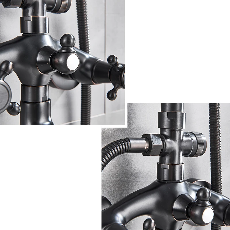 Смеситель для душа 8 &quot черный бронзовый настенный с двойной ручкой излив на