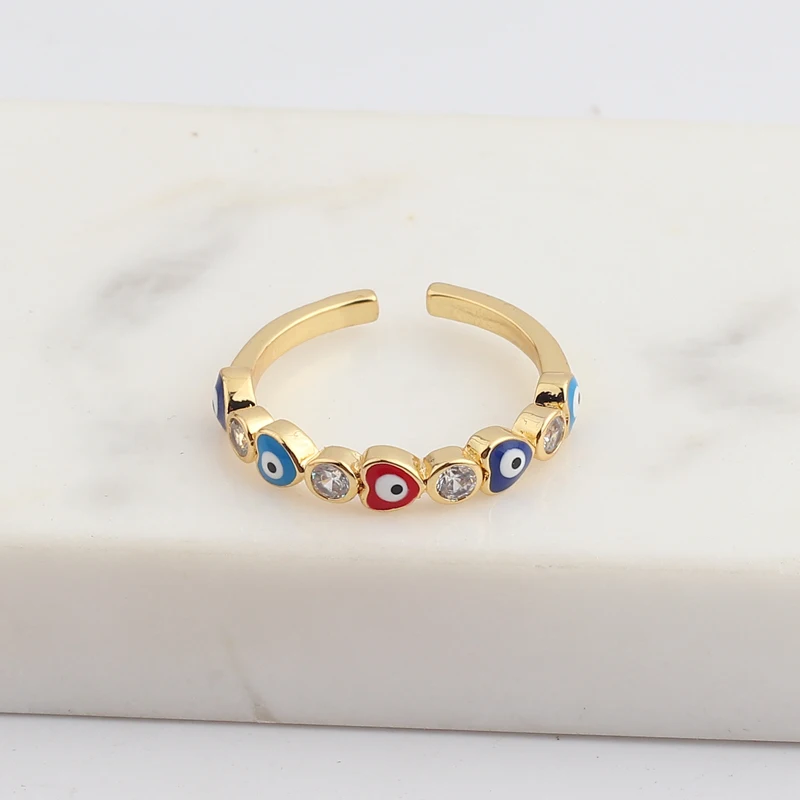 Lucky Eye Blue Turkish Evil Eye Open Ring Copper Gold Color Finger Rings Adjustable for Women Girls Men Fashion Jewelry