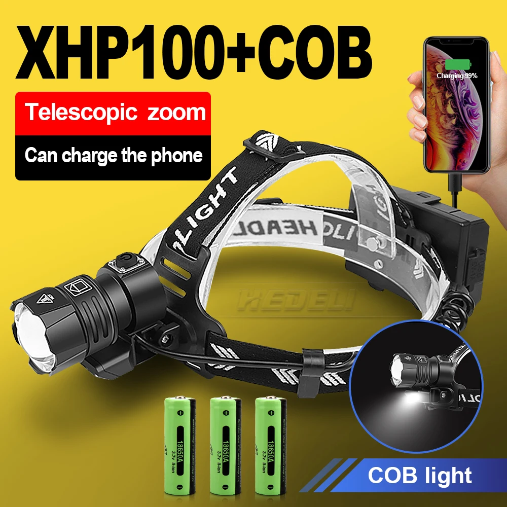 US $12.75 XHP100 XHP702 Most Powerful Lantern With Usb Charging Led Headlight Headlamp 18650 Rechargeable Head Flashlight COB Head Torch