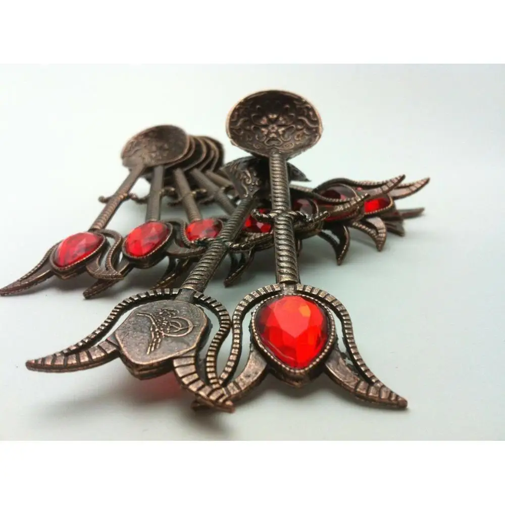 Чайные ложки 6X старый медный цвет подарок Кристаллы Красный античный вид