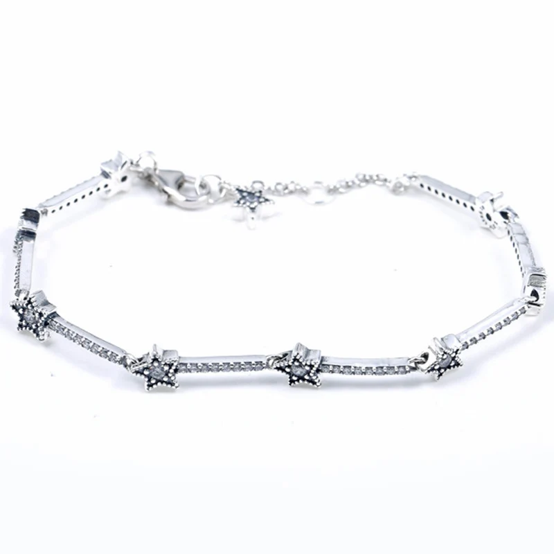 925 пробы серебряный браслет небесные звезды с кристаллами браслет подходит для женщин бисера Шарм Diy Европа ювелирные изделия