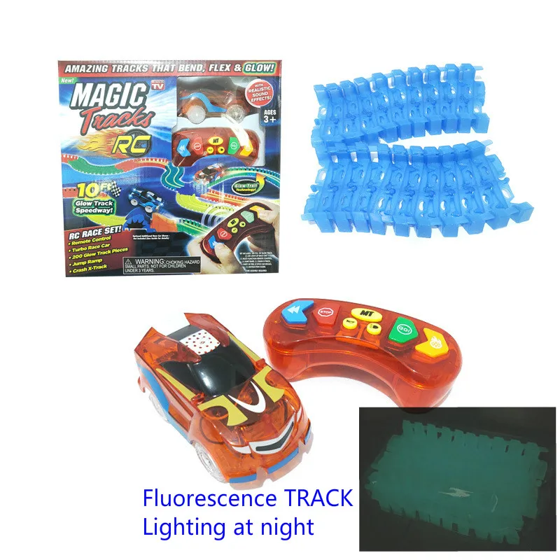 

2.4G Mini RC Toy Car with Magical Glow Track Soft Block Trail Long Race Game Fluorescence Light Orbit Remote Control LED Vehicle