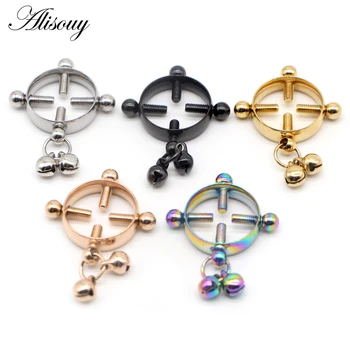 

Alisouy 1PC Fashion Surgical Stainless steel Women Breast adjustable Screw Bell Pendant Fake Nipple Ring Body Piercing jewelry