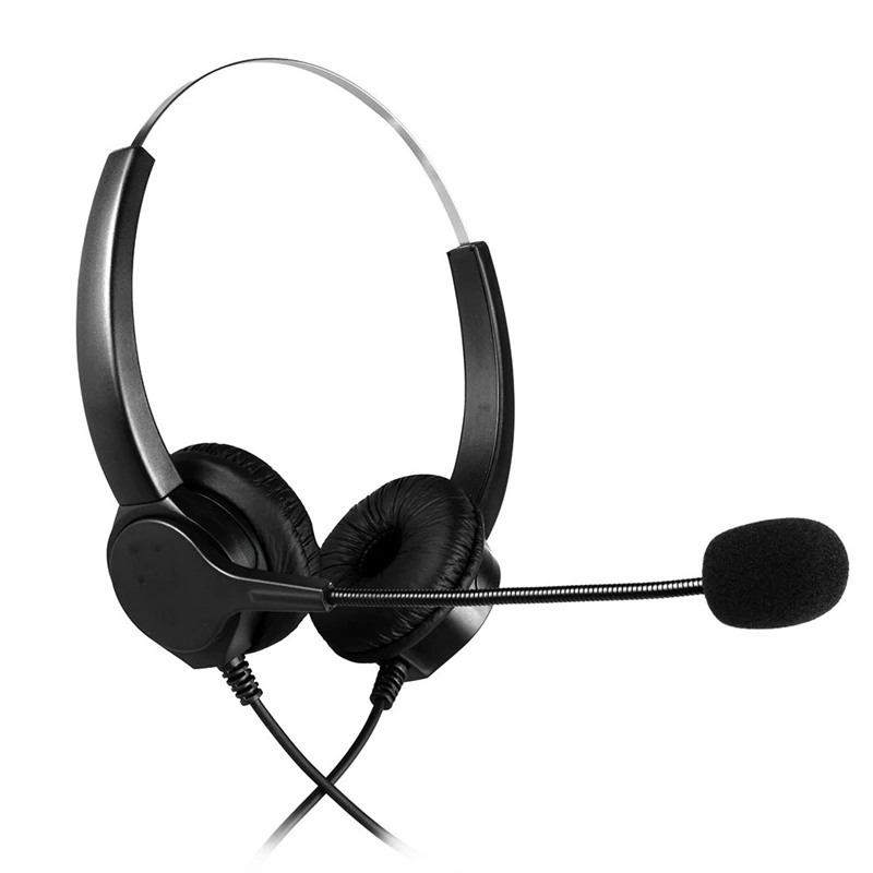 VH500D RJ9 Bilateral Headphone Hands Free Call Center Noise Cancelling Corded with Adjustable Mic for Telephone Set
