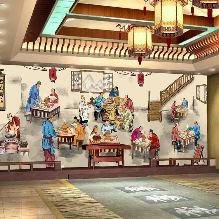 

Drop Ship Photo Wallpaper Vintage Chongqing Old Hot Pot Restaurant Snack Restaurant Background Wallpaper Mural