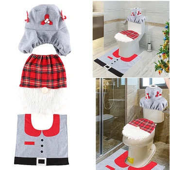 

3PC Christmas Closestool Cover Santa Claus Toilet Seat And Tissue Cover Set Christmas Decorations For Bathroom Mat Bath Products