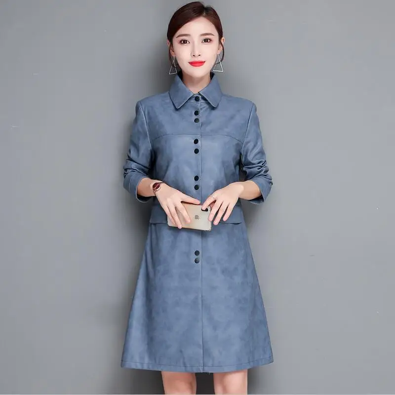 

Plus Size Black Leather Clothing Women Spring Autumn 2019 New Red Leather Coat Women Long Slim Motorcycle Leather Jacket Female