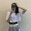 White Short Sleeved T-shirt Women Summer New 2022 Short High Waist Loose Crop Top Casual Basic Dancing Tees ► Photo 3/6