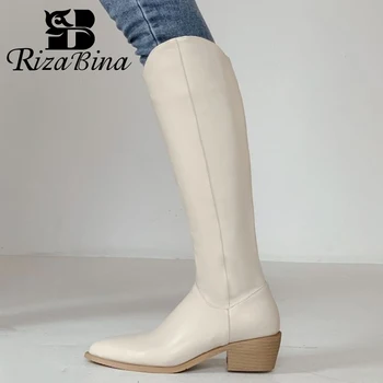 

RIZABINA Plus Size 31-44 Women Long Boots Pointed Toe Zipper Woman Winter Shoes Fashion Cool Knee High Boots Women Footwear